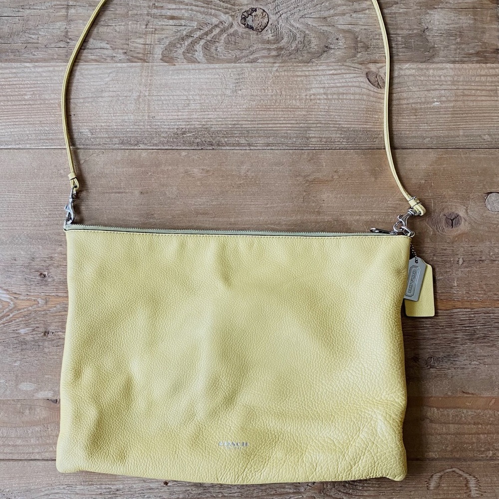 Coach Pebbled Leather Crossbody Pouch — Yellow